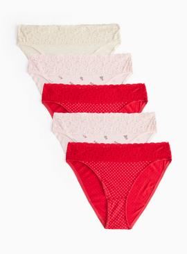Christmas Mistletoe Printed High Leg Knickers 5 Pack