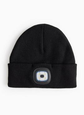 Black Beanie Hat With Detachable LED Light One Size
