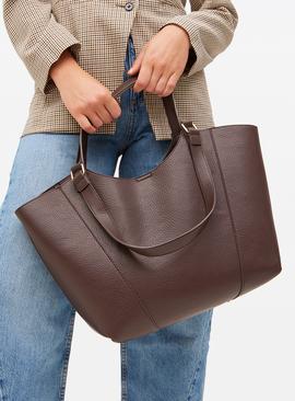 Chocolate Brown Faux Leather Shopper Bag One Size