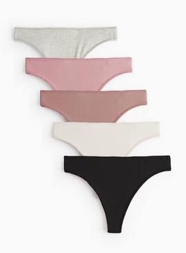 Plain Cotton Blend Thongs 5 Pack