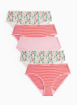Christmas Cocktail Printed Midi Knickers 5 Pack