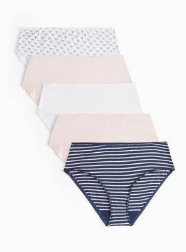 Striped Bows Printed Midi Knickers 5 Pack