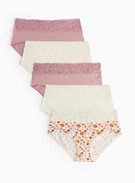 Autumn Printed Comfort Lace Midi Knickers 5 Pack