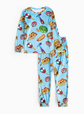 Blue Marvel Food Printed Slinky Fleece Pyjamas