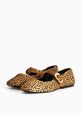 Neutral Leopard Printed Leather Ballerina Shoes