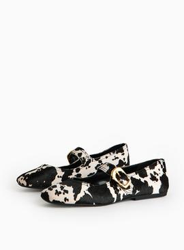 Cow Printed Leather Ballerina Shoes