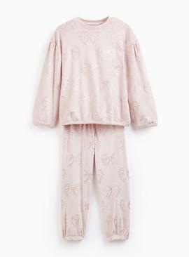Pink Bow Printed Slinky Fleece Pyjamas