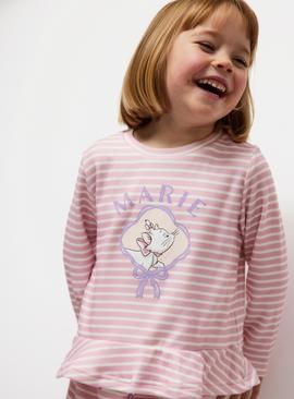Disney Marie Pink Striped Print Jersey Pyjamas