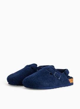 Navy Felt Borg Lined Footbed Slippers