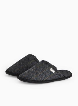 Navy Herringbone Mule Slippers