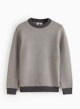 UNION WORKS Grey Zig Zag Stitch Crew Jumper