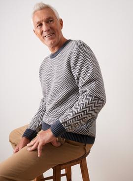 UNION WORKS Grey Zig Zag Stitch Crew Jumper