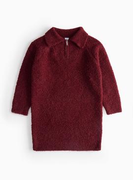 Burgundy Zip Detail Knitted Jumper Dress