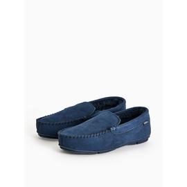 totes® Navy Suede Faux Fur Lined Moccasin Slippers