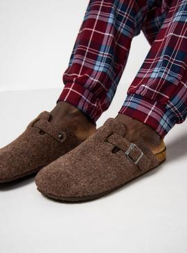 Brown Felt Buckle Mule Slippers