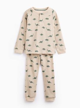 Beige Dinosaur Printed Waffle Pyjamas