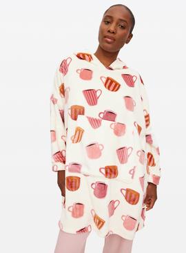 Coffee Cup Printed Fleece Hooded Blanket