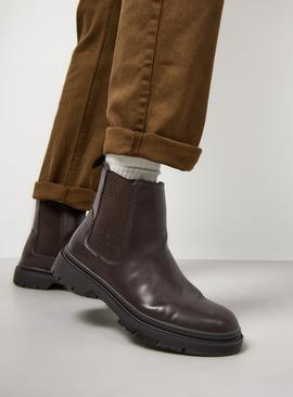 Brown Faux Leather Chelsea Boots