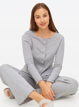 Grey Pointelle Co-ord Pyjama Top