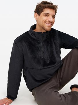 Black Bonded Fleece Quarter Zip Pyjama Top