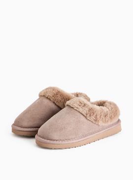 Mink Faux Fur Lined Platform Mule Slippers
