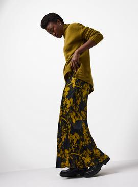 Green Printed Midaxi Satin Slip Skirt