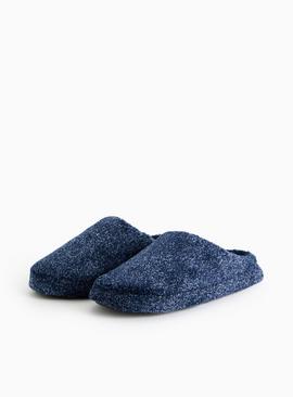 Navy Textured Fleece Mule Slippers