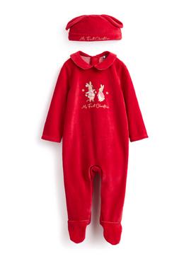 Peter Rabbit Christmas Red Velour Sleepsuit Set