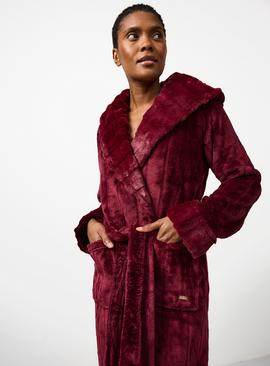 Burgundy Plush Fleece Longline Dressing Gown
