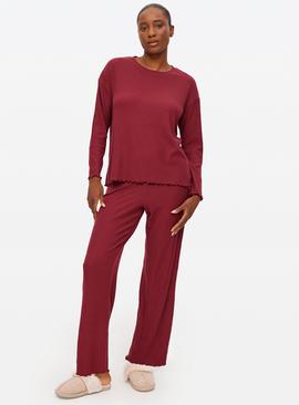 Burgundy Ribbed Wide Leg Co-ord Pyjama Bottoms