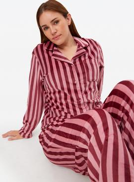 Burgundy Striped Slinky Fleece Traditional Pyjamas