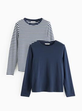 Navy Stripe Long Sleeve Regular Fit Tops 2 Pack