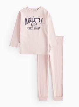 Pink Manhattan Print Sweatshirt & Leggings Pyjamas Set