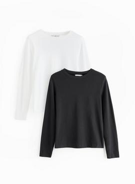 Black & White Long Sleeve Regular Fit T-Shirts 2 Pack