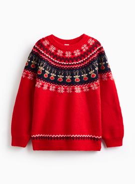Matching Family Kid's Red Christmas Santa Fairisle Jumper