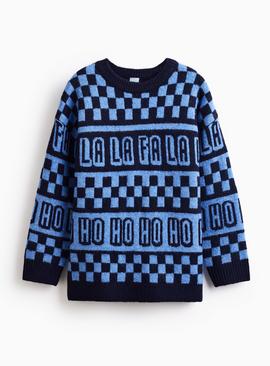 Mini Me Kid's Christmas Chequered Slogan Jumper