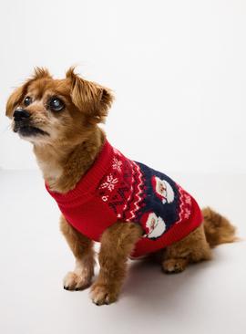 Christmas Fairisle Santa Printed Red Dog Jumper