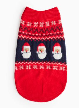 Christmas Fairisle Santa Printed Red Dog Jumper