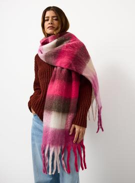Pink Burgundy Check Heavyweight Scarf One Size