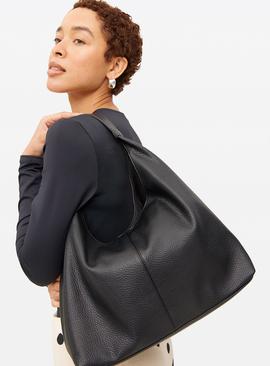 Black Faux Leather Slouch Shoulder Bag One Size