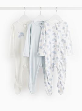 Blue Elephant Print Zip Sleepsuit 3 Pack