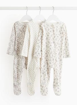 Mono Floral Print Two-Way Zip Sleepsuit 3 Pack 18-24 months