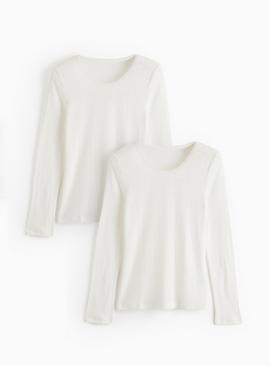 Cream Long Sleeve Pointelle Thermal Tops 2 Pack