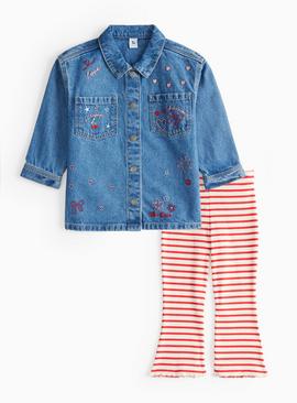 Cherry Embroidered Shacket & Ribbed Leggings Set