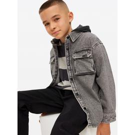 Grey Washed Denim Hooded Shirt