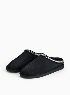 Black Stitch Detail Platform Slippers