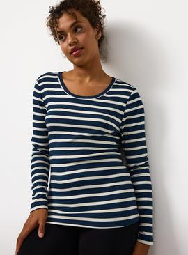 Navy Striped Brushed Thermal Long Sleeve Top