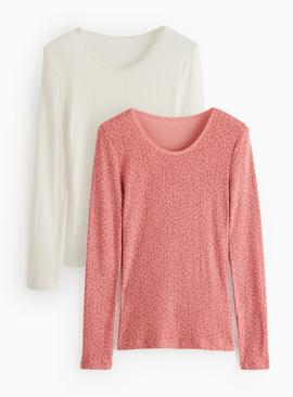 Animal Print Maximum Warmth Pointelle Long Sleeve Thermal Tops 2 Pack