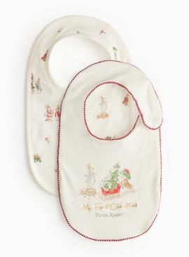 Peter Rabbit First Christmas Printed Bibs 2 Pack One Size