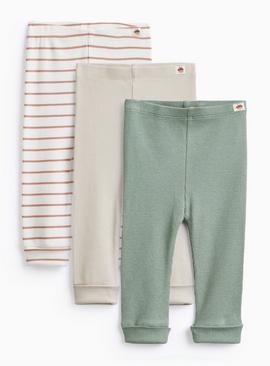 Striped & Plain Ribbed Leggings 3 Pack